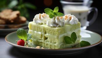 AI generated Homemade dessert sweet, fresh, creamy, fruity, healthy, indulgent, delicious generated by AI photo