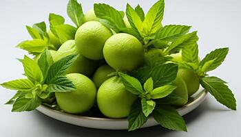 AI generated Fresh mint leaf on a white background, a refreshing summer drink generated by AI photo