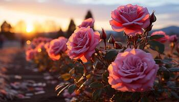 AI generated A vibrant bouquet of multi colored flowers in a formal garden generated by AI photo