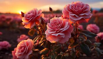 AI generated A vibrant bouquet of colorful flowers in a meadow at dawn generated by AI photo