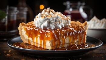 ai generado frescura y dulzura en un hecho en casa gastrónomo postre plato generado por ai foto