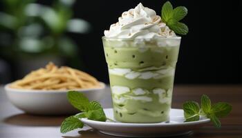 AI generated Freshness and sweetness in a bowl of gourmet ice cream generated by AI photo