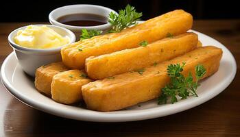 AI generated Freshness and heat on a plate, prepared potato with parsley generated by AI photo