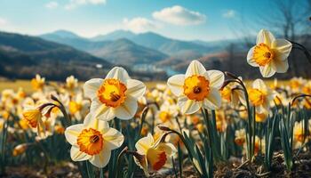 ai generado un vibrante prado de flores flores debajo el verano Dom generado por ai foto