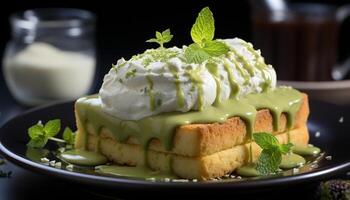 AI generated Freshness and indulgence on a plate of gourmet dessert generated by AI photo