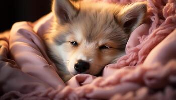 ai generado linda perrito dormido en un mullido almohada, mirando cómodo y acogedor generado por ai foto