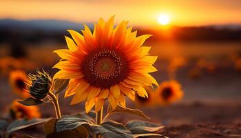 AI generated Sunflower, nature yellow sunset, summer outdoors, plant sunlit beauty generated by AI photo