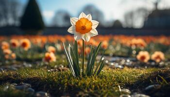 AI generated The meadow beauty in nature, a close up of yellow daisies generated by AI photo