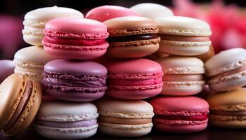 AI generated A colorful stack of macaroons, a sweet French indulgence generated by AI photo