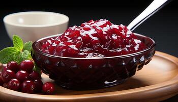 AI generated Freshness and sweetness in a bowl of healthy gourmet dessert generated by AI photo