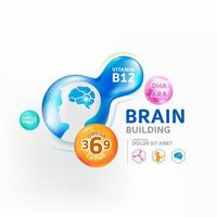 Omega 3 vitamins for Brain Building product for kids vector