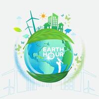 concept logo design event  earth hour ,Ecology.Green cities help the world with eco-friendly vector