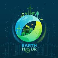 concept logo design event  earth hour ,Ecology.Green cities help the world with eco-friendly vector