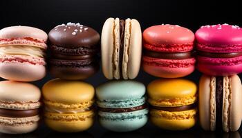 AI generated A stack of colorful macaroons on a pink background generated by AI photo