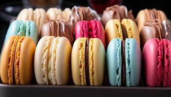 AI generated A colorful stack of macaroons, a sweet French indulgence generated by AI photo