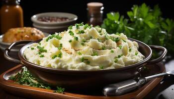 AI generated Freshness and healthy eating in a homemade vegetarian meal generated by AI photo
