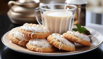 ai generado frescura y dulzura en un lámina, hecho en casa Galleta indulgencia generado por ai foto