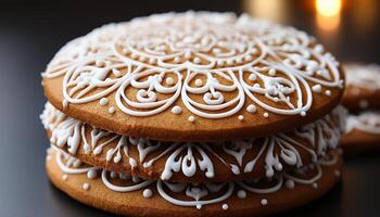 ai generado hecho en casa chocolate galletas, un dulce indulgencia en un Nevado día generado por ai foto