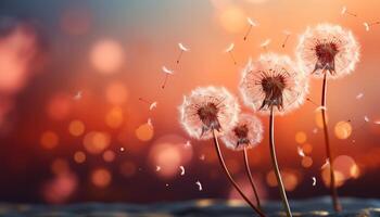 AI generated Bright yellow dandelion shines in meadow, nature abstract illustration generated by AI photo