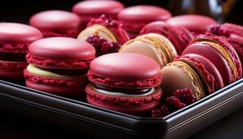 AI generated A stack of colorful macaroons, a sweet French indulgence generated by AI photo