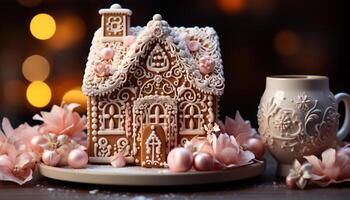 AI generated Homemade gingerbread cookies decorate the table, a sweet celebration generated by AI photo