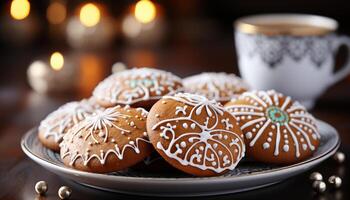 AI generated Homemade dessert chocolate cookie on rustic wood table generated by AI photo