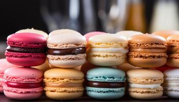 AI generated Homemade macaroon stack, a sweet gourmet celebration of French culture generated by AI photo