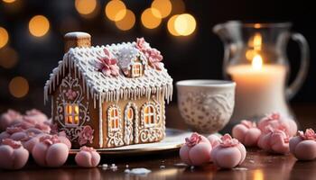 AI generated Homemade gingerbread cookies decorate the table, a sweet winter celebration generated by AI photo