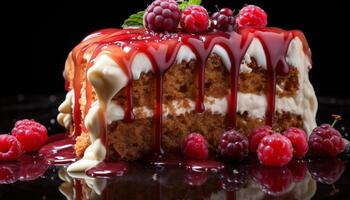 ai generado hecho en casa gastrónomo postre dulce tarta con Fresco baya crema generado por ai foto