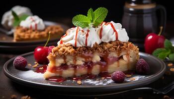 AI generated Homemade berry cheesecake, a sweet slice of summer indulgence generated by AI photo