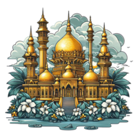 AI generated golden mosque illustration png