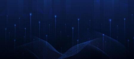 Digital technology banner dark blue background concept with particle dots vector