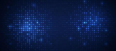 Abstract futuristic technology square pattern with glowing lights, square elements on dark blue background. vector