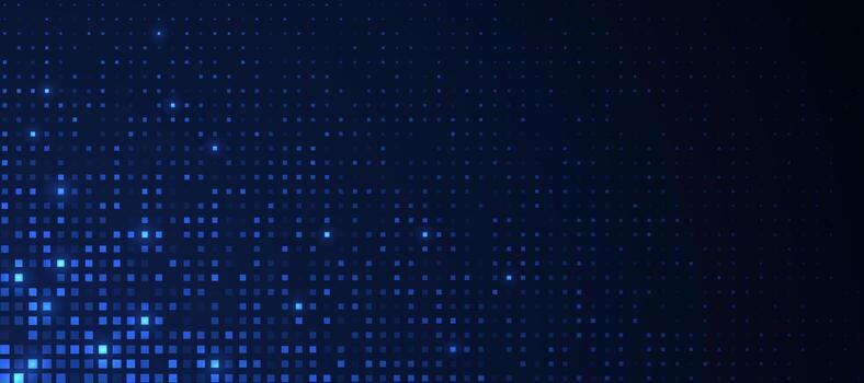 Abstract futuristic technology square pattern with glowing lights, square elements on dark blue background. vector