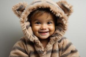 AI generated Portrait of a baby child wearing a tiger costume on isolated background photo