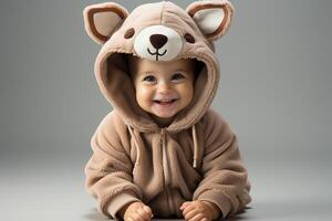 AI generated Portrait of a baby child wearing a deer costume on isolated background photo