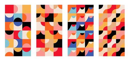 Set of Geometric mosaic seamless pattern. Abstract vector for background, wallpaper, wall art, business presentation, branding, card, invitation, poster, cover, textile print. Vector illustration.
