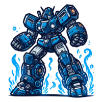 ai genererad stor blå robot kämpe tecknad serie png transparent bakgrund.