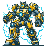 AI generated cartoon yellow robot with lightning powers png