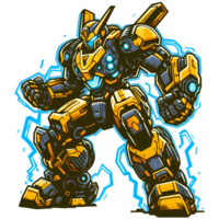 AI generated big yellow robot fighter cartoon PNG transparent background