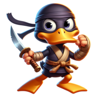 AI generated cute ninja duck with sword hero game character PNG transparent background