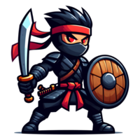 ai generato cartone animato ninja con spada e scudo png