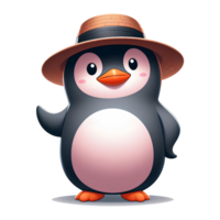 ai generiert süß Pinguin tragen ein Hut mit Gruß Hände png