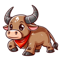 ai gerado Castanho vaca desenho animado com vermelho cachecol png