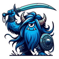 AI generated blue monster long haired with sword png