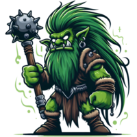 AI generated green monster long haired with a mace png