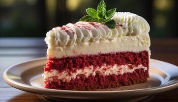 AI generated Homemade gourmet cheesecake, layered with fresh berries and whipped cream generated by AI photo