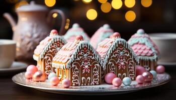 AI generated Homemade gingerbread cookies decorate the festive table with sweetness generated by AI photo