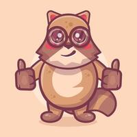 cheerful raccoon animal character mascot with thumb up hand gesture isolated cartoon vector