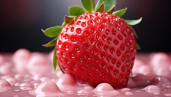 AI generated Freshness and sweetness in a bowl of ripe strawberry dessert generated by AI photo